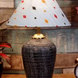 foziq Grey & White Printed Table Lamp image 2