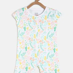 MINI KLUB Infant Girls Pack Of 2 Sea Green & White Printed Pure Cotton Rompers image 2