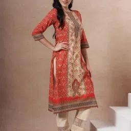 Fashor Red Cotton Embroidered Kurta image 3