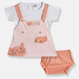 BABYMAX Infant Girls Striped Applique Pure Cotton Pinafore Dress With T-shirt & Bloomers-picture-30