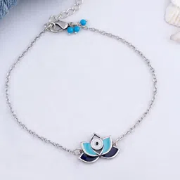 Voylla Women Silver-Toned & Blue Brass Enamelled Silver-Plated Link Bracelet-picture-46