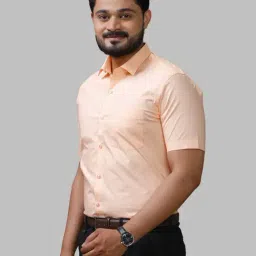 Ramraj Light Orange Cotton Slim Fit Shirt image 3