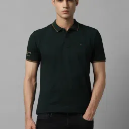 Louis Philippe Jeans Dark Green Cotton Slim Fit Polo T-Shirt-image-27