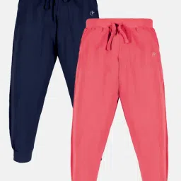Kiddopanti Kids Navy & Coral Solid Trackpants (Pack Of 2)-image-85