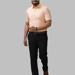 Ramraj Light Orange Cotton Slim Fit Shirt image 5