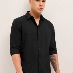 THE BEAR HOUSE Men Slim Fit Solid Spread Collar Pure Cotton Casual Shirt-picture-32