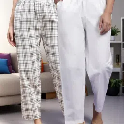 Kryptic White & Beige Cotton Relaxed Fit Printed Lounge Pants - Pack of 2-picture-40