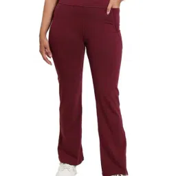 BlissClub Maroon Cotton Boot Leg Pants-image-7