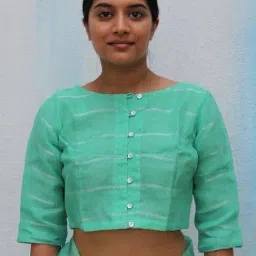 Chidiyaa Pista Green Everyday Beautiful Handwoven Linen Zari Blouse-picture-14