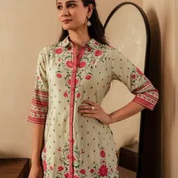 Juniper Sage Green Viscose Printed Three-Quarter Sleeves Kurta image 5