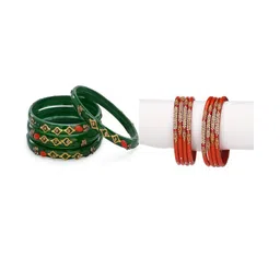 1ST TIME Set Of 12 Green Alloy Artificial Stones & Beads Antique Bangles-picture-23