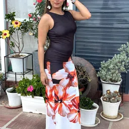 TANDUL Floral Print Bodycon Maxi Dress image 5