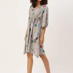 SANSKRUTIHOMES Women Grey & Red Pure Cotton Printed Kaftan Nightdress image 3