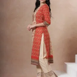 Fashor Red Cotton Embroidered Kurta image 5