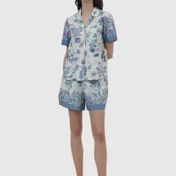 Fabindia Off-White & Blue Cotton Floral Print Shirt Shorts Set-image-11