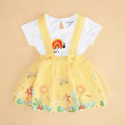 Pantaloons Baby White & Yellow Floral Print T-Shirt with Dungree-picture-13
