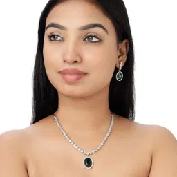 VELVET IMPERIAL Silver-Plated Artificial Stones Studded Necklace With Earrings-picture-20