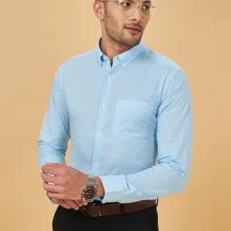 Peregrine by Pantaloons Aqua Blue Cotton Slim Fit Checks Shirt-picture-14