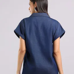 Tamiska By Narendra Kumar Women Extended Sleeves Lyocell Denim Top image 2