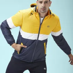 Ajile By Pantaloons Yellow & Black Regular Fit Colour Block Hooded Jacket-image-48