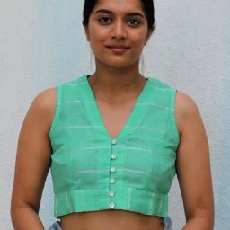 Chidiyaa Pista Green Everyday Beautiful Handwoven Linen Zari Blouse-picture-41