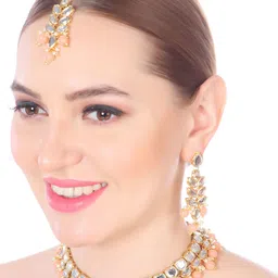 JYONA Gold-Plated Kundan-Studded & Beaded Jewellery Set image 4