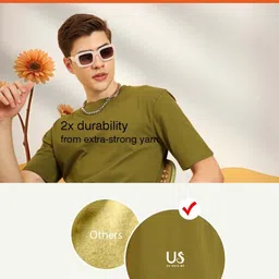 UNIQSOME Men Solid Round Neck Premium Cotton Oversized T-shirt image 2