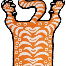 Exotic India Orange & White Tibetan Tiger Wool Mat image 4