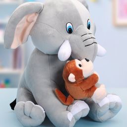 Babyhug Baby Elephant Soft Toy with Attached Monkey - Height 30 cm-image-9