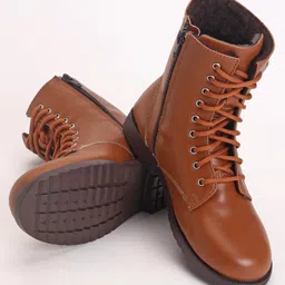 Pine Kids Winter Boots With Zipper & Lace Closure - Brown-picture-14