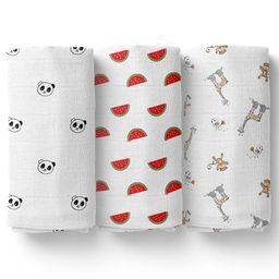 mom's home Moms Home Organic Cotton Baby Muslin Swaddle Mix Pack of 3 - Multicolour-picture-3
