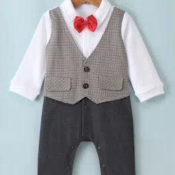 Mark & Mia Full Sleeves Party Wear Romper With Bow Detailing Checkered - White & Grey-picture-32