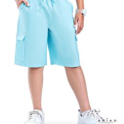 arias by lara dutta Arias Linen Cargo Shorts With Side Flap Pockets Atomizer Solid Colour - Blue-picture-3