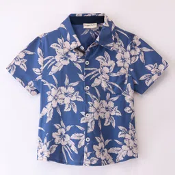 CrayonFlakes Half Sleeves Floral Printed Rayon Shirt - Blue-picture-21
