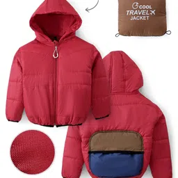 Little Kangaroos Woven Full Sleeves Solid Hooded Jacket - Red-picture-12