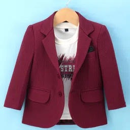 Robo Fry Woven Full Sleeves Solid Colour Blazer with Text Printed T-Shirt - Maroon-picture-27