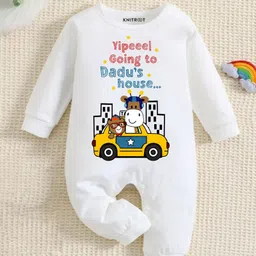 KNITROOT Cotton Full Sleeves Animals & Text Printed Romper - White-picture-15