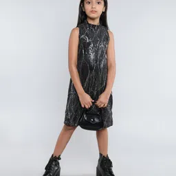 Taffykids Sleeveless Sequins Embellished A Line Party Dress - Black & Silver-picture-20