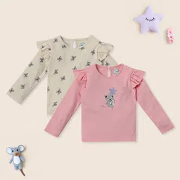 nautinati Nauti Nati Cotton Pack of 2 Full Sleeves Koala Bear & Typography Printed Tops - Pink-picture-25