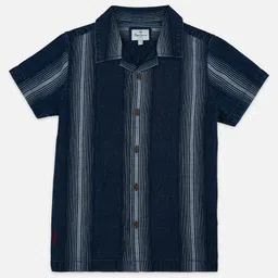 Pepe Jeans Cotton Woven Half Sleeves Striped Shirt - Navy Blue-picture-12