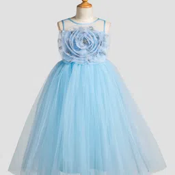 Toy Balloon Kids Net Woven Sleeveless Floral Applique Detailed Beads Embellished Gown - Light Blue-picture-23