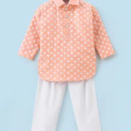 Dapper Dudes Full Sleeves Floral Printed Kurta With Pyjama - Orange-picture-13