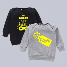 Kadam Baby Cotton Knit Diwali Theme Pack Of 2 Full Sleeves Boom Text Printed Light Winter Sweatshirts - Black & Grey-picture-19