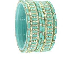 ZULKA Set Of 6 Zircon Diamonds Studded & Beaded GlassBangles image 5