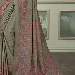 Reboot Fashions Ethnic Motifs Printed Pure Crepe Saree with Blouse Piece image 2