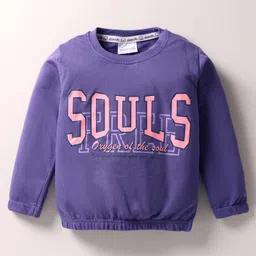 Olio Kids Looper Knit Full Sleeves Winter Wear Suits Set with Souls Text Print - Purple image 2