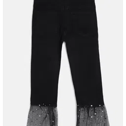 Tales & Stories Denim Woven Stars Foil Printed Net Detailed Trousers - Black image 3