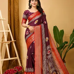 KAYOMMI Floral Printed Zari Banarasi Saree-picture-34