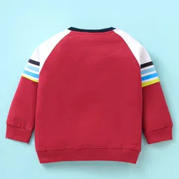 Kookie Kids Raglan Full Sleeves Winter Wear Text Print Sweatshirt & Lounge Pant Set - Red & Black image 3