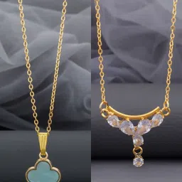 Birado Jewellery Set Of 2 Steel Gold-Plated Stones Studded Minimal Necklaces-picture-52